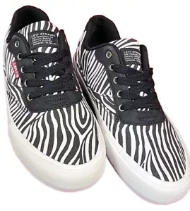 nib Levi's Sneakers Kids Youth 4.5 Naya Black White Lace Up Low Top Canvas Shoes - Picture 1 of 13
