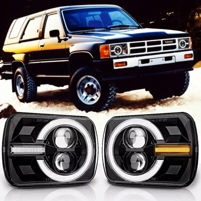 Pair 7x6" 5x7" LED Headlights Hi/Lo Beam Halo DRL For Toyota 4Runner 1984-2014 - Image 1 of 4