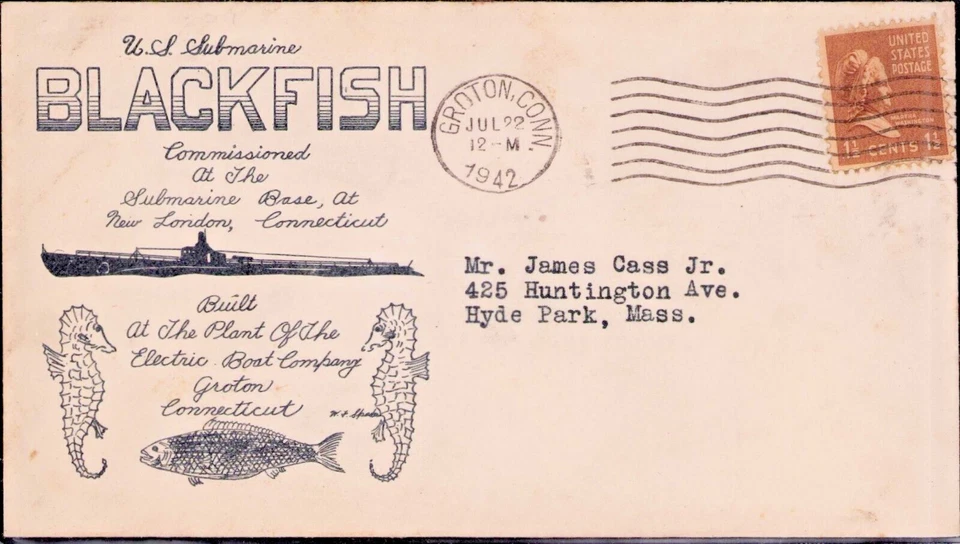 Submarine USS BLACKFISH SS-221 1942 WWII COMMISSIONED Cachet Groton Conn - Image 1 of 1