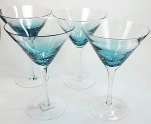 6 PIER 1 TEAL / TURQUOISE REFLECTIONS (CRACKLE GLASS) MARTINI GLASSES unused - Picture 1 of 8