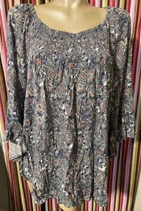 Westport Blouse Women's 2X Boho Round Neck Flutter Ruffle 3/4 Sleeve Shirt - Picture 1 of 7