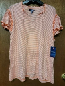 NWT Woman CHAPS Layered Ruffled Sleeve TOP Size XXL Orange & White Striped $50 - Picture 1 of 4