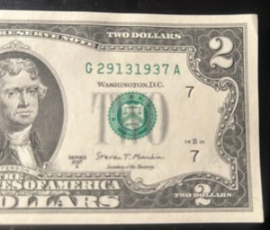 $2 Fancy Serial Number Trailing Birthday Year Note 1937 G29131937A Series 2017A - Picture 1 of 3