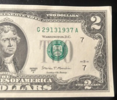 $2 Fancy Serial Number Trailing Birthday Year Note 1937 G29131937A Series 2017A - Image 1 of 3