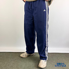 Navy Y2K Adidas Men&#39;s XL Fleece Lining Wide Leg Baggy Tracksuit Bottoms