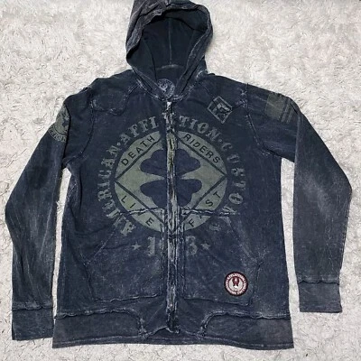 Affliction Motor Club 1973 American Customs Distressed Hoodie Men's Death Riders - Image 1 of 4