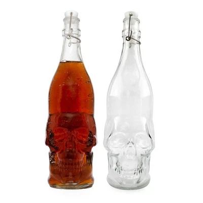 CORNUCOPIA BRANDS Skull Shaped Beer Bottles 2pk; Empty Qt Bottles for Brewing Bottling & Decor