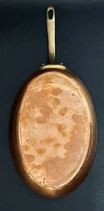 Vintage Copper Tin Lined Oval Fish Fry Pan With Brass Handle, Made in France - Picture 1 of 9