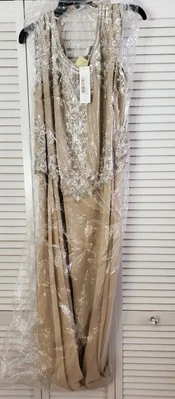 NUEVO CON ETIQUETAS $189 J Kara Vintage 20W Vestido Floral Manga Casquillo Estilo Simulado en Camel Foto 1 de 4