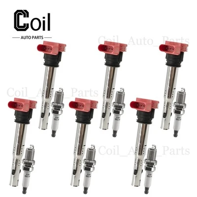 6pcs Ignition Coil and Spark Plug For Audi SQ5 S5 S4 S4 Q7 Q5 A6 V6 3.0L - Изображение 1 из 4