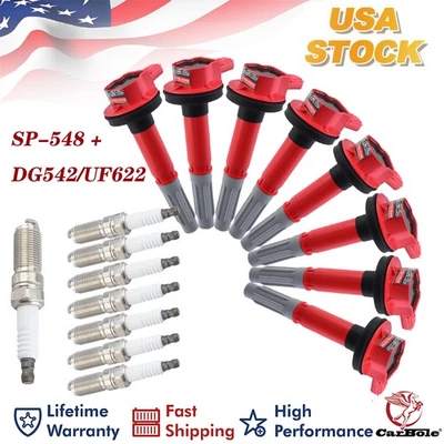 Set of 8 Ignition Coil & Spark Plugs For Ford F150 Mustang 5.0L V8 UF622 DG542 - Image 1 of 4