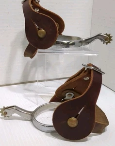 Damen Edelstahl Western Sporen mit Korbgeflecht Handarbeit Sporenriemen - Bild 1 von 10