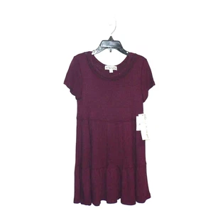Ten Sixty Sherman Girls Short Sleeve Lace Detail Tiered Dress in Burgundy Size 5 - Picture 1 of 3