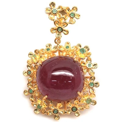 925 Silver Sterling 22 x 23 mm. Red Ruby & Green Emerald Brooch - Image 1 of 4