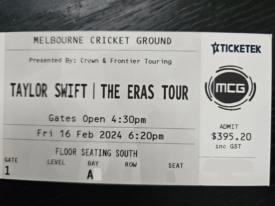 2 X Taylor Swift Melbourne - Actual Thermal Ticket Stub - image 1 of 1
