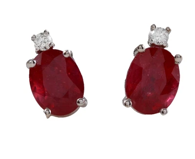 10K Echt Weißgold 4.10 Karat Natürlich Rubin Und Diamanten Push Back Ohrstecker - Bild 1 von 4