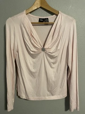 Mossimo 女式上衣中号粉色娃娃长袖褶皱休闲仙女 Y2K — 第 1/4 张图片