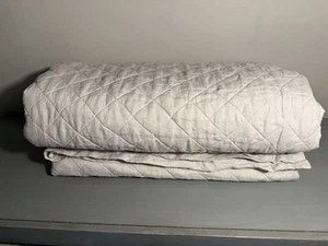 POTTERY BARN BELGIAN FLAX LINEN DIAMOND QUILT KING/CAL KING ~ SOFT GRAY - Picture 1 of 5