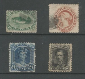 NEWFOUNDLAND 1865-70 SG25,28,30 y 32 4 eariys gato fino usado £346 - Imagen 1 de 1