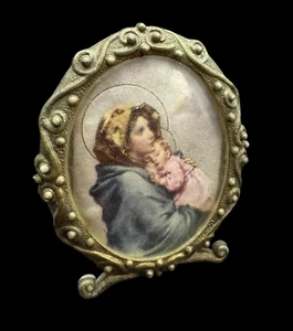 Vintage Maria Gottesmutter Italien Bild Kunststoff Ständer oval 2" Christentum - Bild 1 von 6