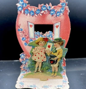 Vintage Valentine Pop-Out Boy Girl 1923 Greeting Card Die Cut 4x3 - Picture 1 of 3