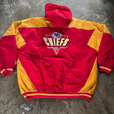 VTG Kansas City Chiefs Jacket Mens 2XL XXL Yellow Red 90s Logo 7 Puffer Spellout Cover