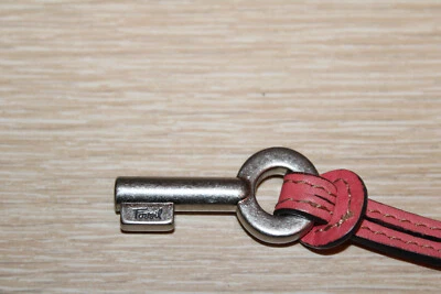 FOSSIL Pink Leather Silver Tone Metal THICK Round Key Replacement Charm - Image 1 of 4