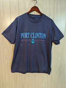 Vintage Men's Blue Single Stitch Port Clinton T-Shirt Size XL Fruit Of The Loom - Picture 1 of 8
