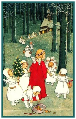 Swedish Children Saint Lucia Christmas Angels Tree Counted Cross Stitch Pattern - Image 1 of 4