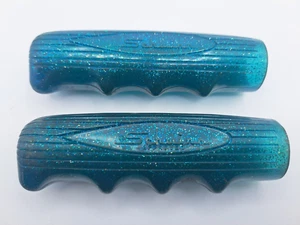 Vintage Schwinn Blue Sparkle Handbar Grips, Pair, 4 1/4" length, fit 7/8" bars - Picture 1 of 13
