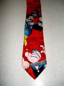 Vintage 90s Popeye Bluto Pirates Map Brutus Red New Neck Tie 1993 King Features - Picture 1 of 6