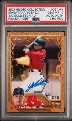 MASATAKA YOSHIDA 2023 TOPPS CHROME GILDED GOLD ETCH AUTO 32/99 PSA 10 GEM MINT!! - Image 1 of 3
