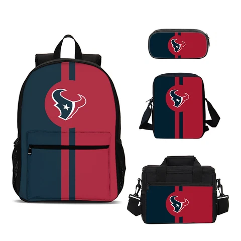 Houston Texans Kids School Backpack 4PCS Set Pen Bag Crossbody Bag Lunch Bag Cover