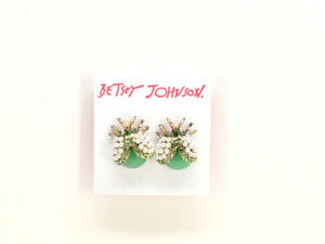 Betsey Johnson Ladybug Studs Earrings Goldtone Green White Faux Pearls New! NWT