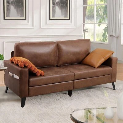 YODOLLA 2m Wide Faux Leather 3 Seater Sofa - Mid Century Modern for Living Room