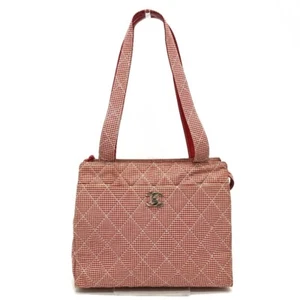 CHANEL CC Matelasse Gingham Check Tote Bag Shoulder Bag Canvas Red x White - Picture 1 of 12