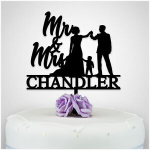 Family Bride Groom Cake Topper PERSONALISED Acrylic Mr and Mrs Surname Topper