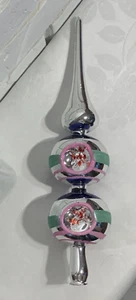 Topper de árbol de vidrio Mid Century plateado rosa verde azul 4 hendiduras - Imagen 1 de 5
