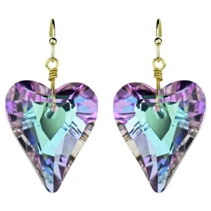 Kirks Folly Aphrodite Love Crystal Heart French Wire Earrings GT Violet AB - Picture 1 of 3