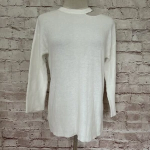 Halogen Ivory Crewneck Pullover Knit Sweater Cutout Neck 3/4 Sleeve Size XS NEW - Picture 1 of 4