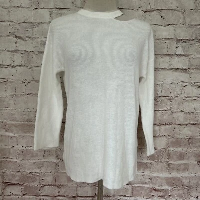 Suéter de punto halógeno marfil cuello redondo cuello recortado manga 3/4 talla XS NUEVO Foto 1 de 4