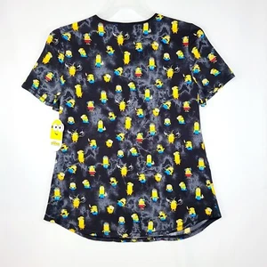 Blusa Médica Estampada Universal Despicable ME Minions Enfermeras Cuello en V Negra Talla Pequeña - Imagen 1 de 9