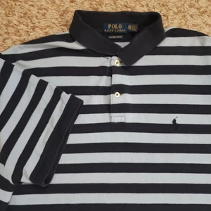 Polo Ralph Lauren Blue Stripe Mens XXL Custom Slim Fit Short Sleeve Polo Shirt - Picture 1 of 6