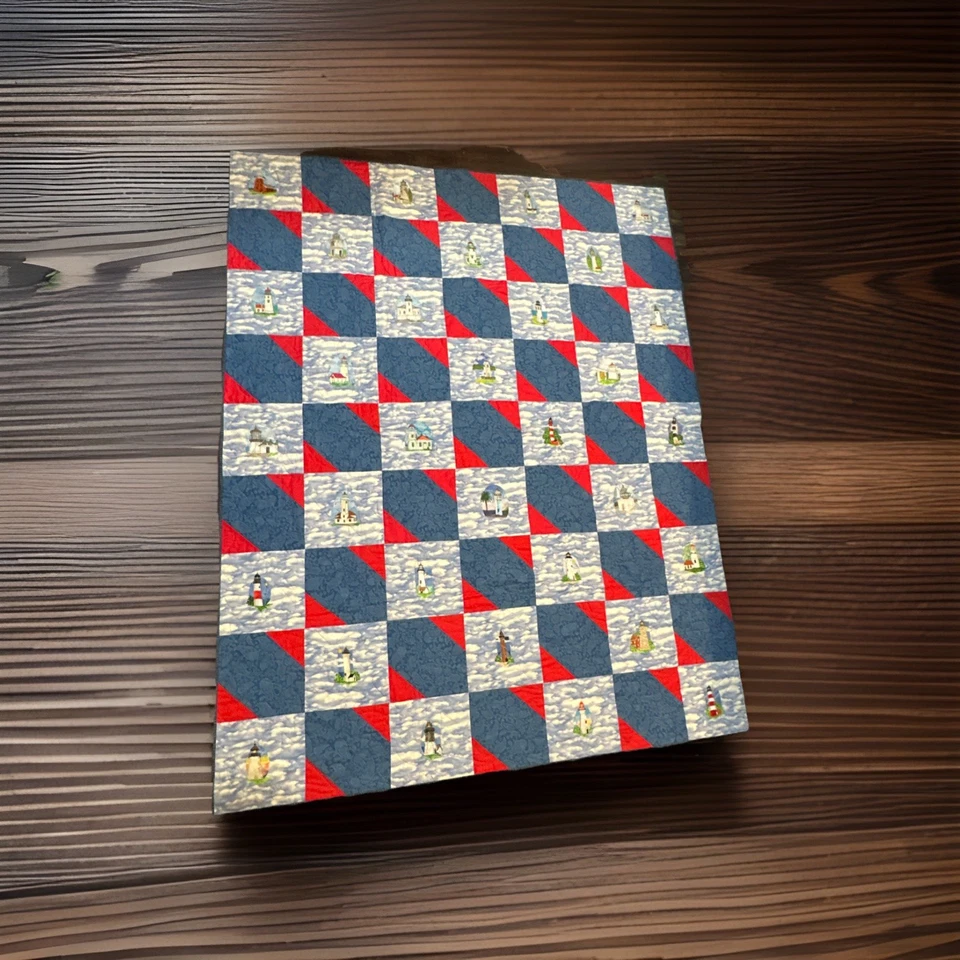 Handmade Sailing & Lighthouse Quilt 70x55 Nautical Vacation - Image 1 of 4