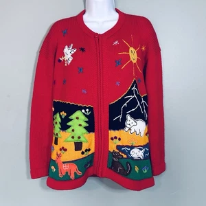 VTG Handmade Knit Sweater Womens Peruvian Folk Cardigan Embroidered Whimsical - Picture 1 of 14
