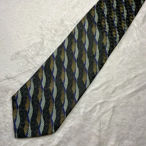 Vintage Ziggurat Silk Tie By Mulberry Neckwear Green Blue Waves Abstract Office - Picture 1 of 7
