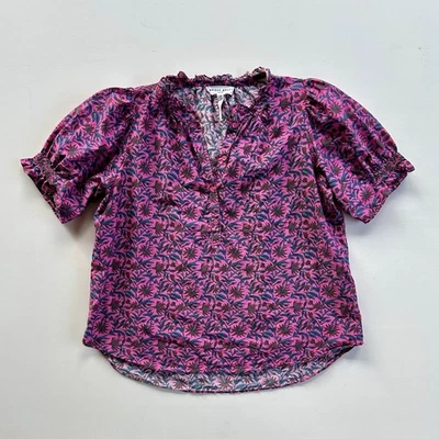 Apiece Apart Los Altos Top Floral Fuchsia Silk Cotton Puff Sleeve Size Large - Image 1 of 4