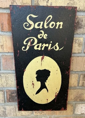 Salon De Paris Distressed Rustic Hand Painted Vintage Wooden Sign - Image 1 of 4