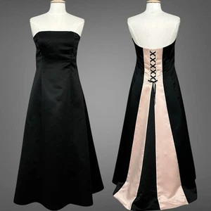 VTG Scott McClintock Women Dress 12 Black Pink Satin Strapless Corset Whimsigoth - Picture 1 of 14