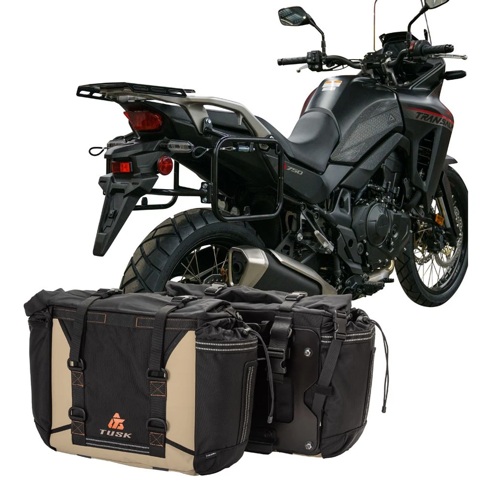 Tusk Pannier Racks With Olympus Pannier Bags Black/Tan For Honda Transalp XL750 - Image 1 of 1